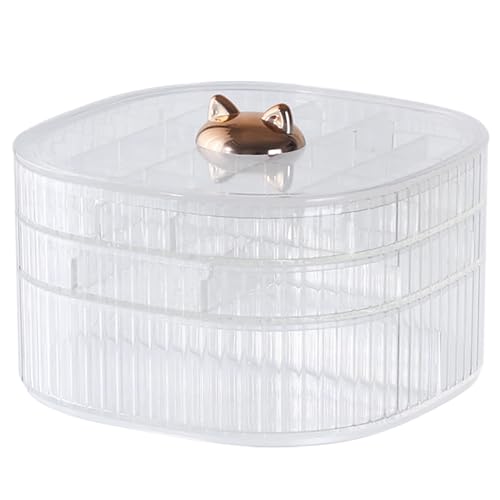 HALAFE Joyero, organizador de joyas de acrílico de 3 capas con mango en forma de gato, cajas de joyería transparentes para mujeres y niñas, organizador de maquillaje, soporte de almacenamiento de