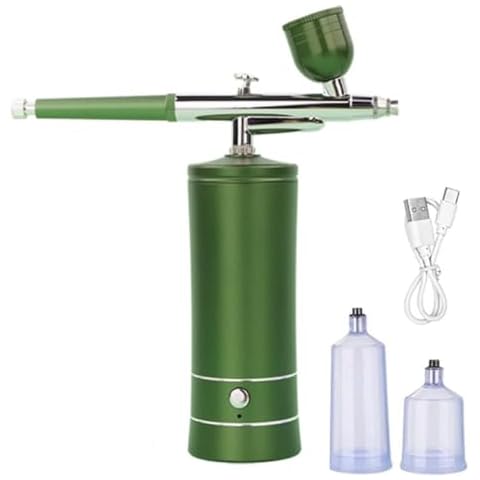 Airbrush Kit with Compressor - 48PSI Rechargeable Cordless Non-Clogging High-Pressure Air Brush Set Nail Machine, Airbrush Gun Set for Nail Art, Cake Decor, Makeup, Barber, Model Painting (GREEN) Cover