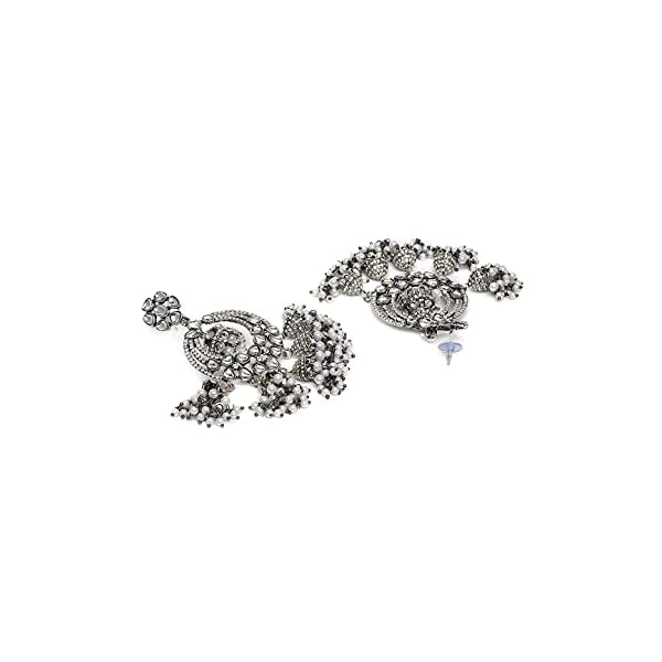 Zaveri Pearls Antique Silver Tone Kundan & Austrian Diamonds Jhumki Drops Earring For Women-ZPFK10164 - Image 8