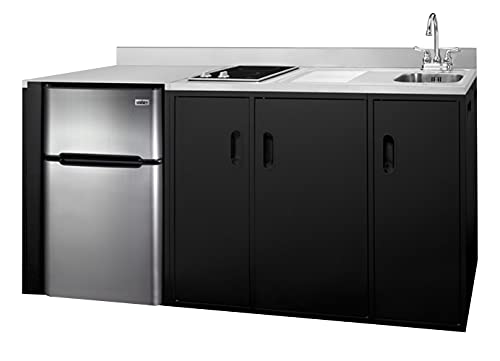 Summit Appliance Ck72Adasinkr 72 Wide All-In-One Kitchenette, Ada Compliant, Sink And Faucet, 2-Door Refrigerator-Freezer, 2-Burner Smooth-Top Cooktop, Indicator Lights, Storage Compartments,Black #TOP2