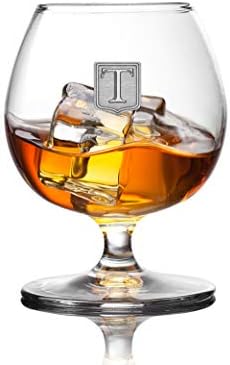 Personalized Premium Cognac Brandy Whiskey 12oz Glass Pewter Metal Monogram Initial Pewter Engraved Crest Novelty for Weddings, Birthdays or any Special Occasions by Fine Occasion – Letter T