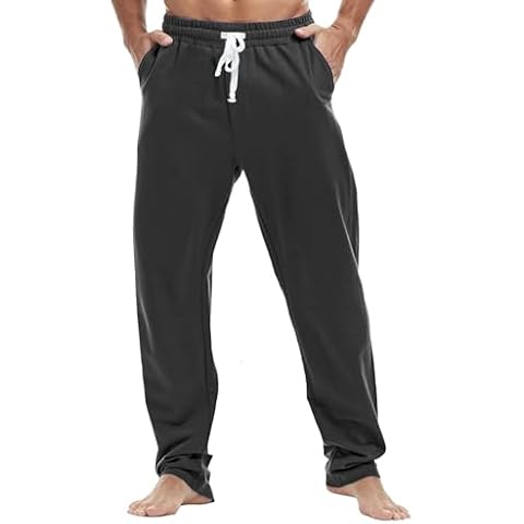 Nuofengkudu Men's Cotton Sweatpants Open Bottom Athletic Lounge Pants Casual Straight Leg Pants with Pockets Iron Gray 2XL Cover