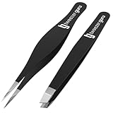 Tweezers Set - Tweezer Guru Stainless Steel Slant Tip and Pointed Eyebrow Tweezer Set - Great Precision for Facial Hair, Ingrown Hair, Splinter, Blackhead and Tick Remover (Black)