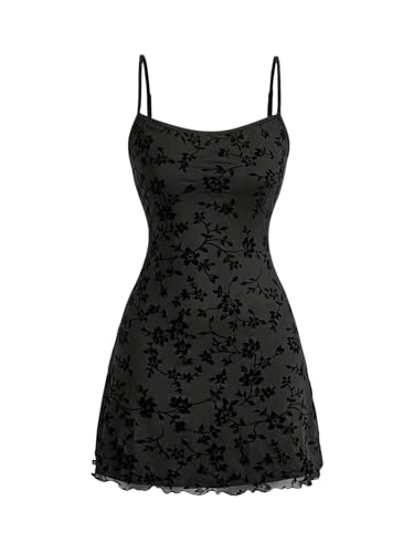 Image of Milumia Women's Summer Mini Dress 90s Boho A Line Mesh Short Dresses | Spaghetti Strap,Sleeveless,Vintage,Paisley Print,Festival Outfits,Cowgirl,Y2k,Goth,