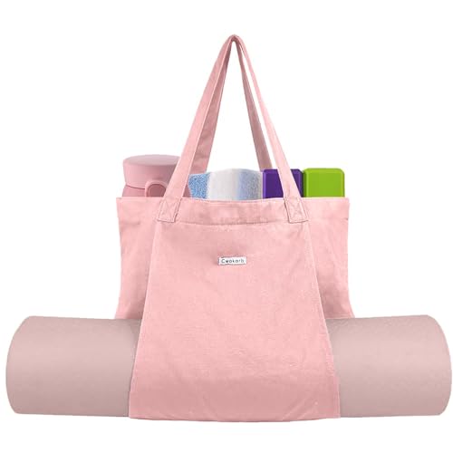 Cwokarb Yoga Mat Bag for Women, Cotton Canvas Tote with Wet/Dry Pocket, Bottle Holder and Inner...