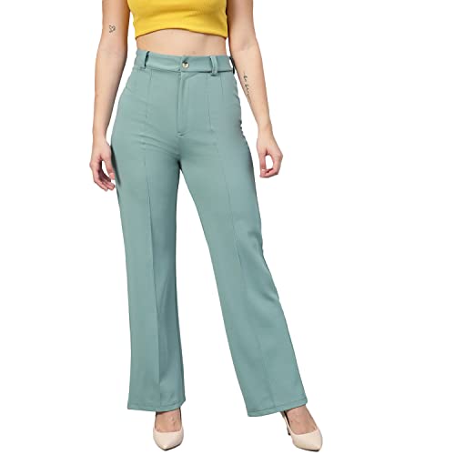 Image of KOTTY Women Polyester Blend Green Solid Trousers(Light Moss Green,26)