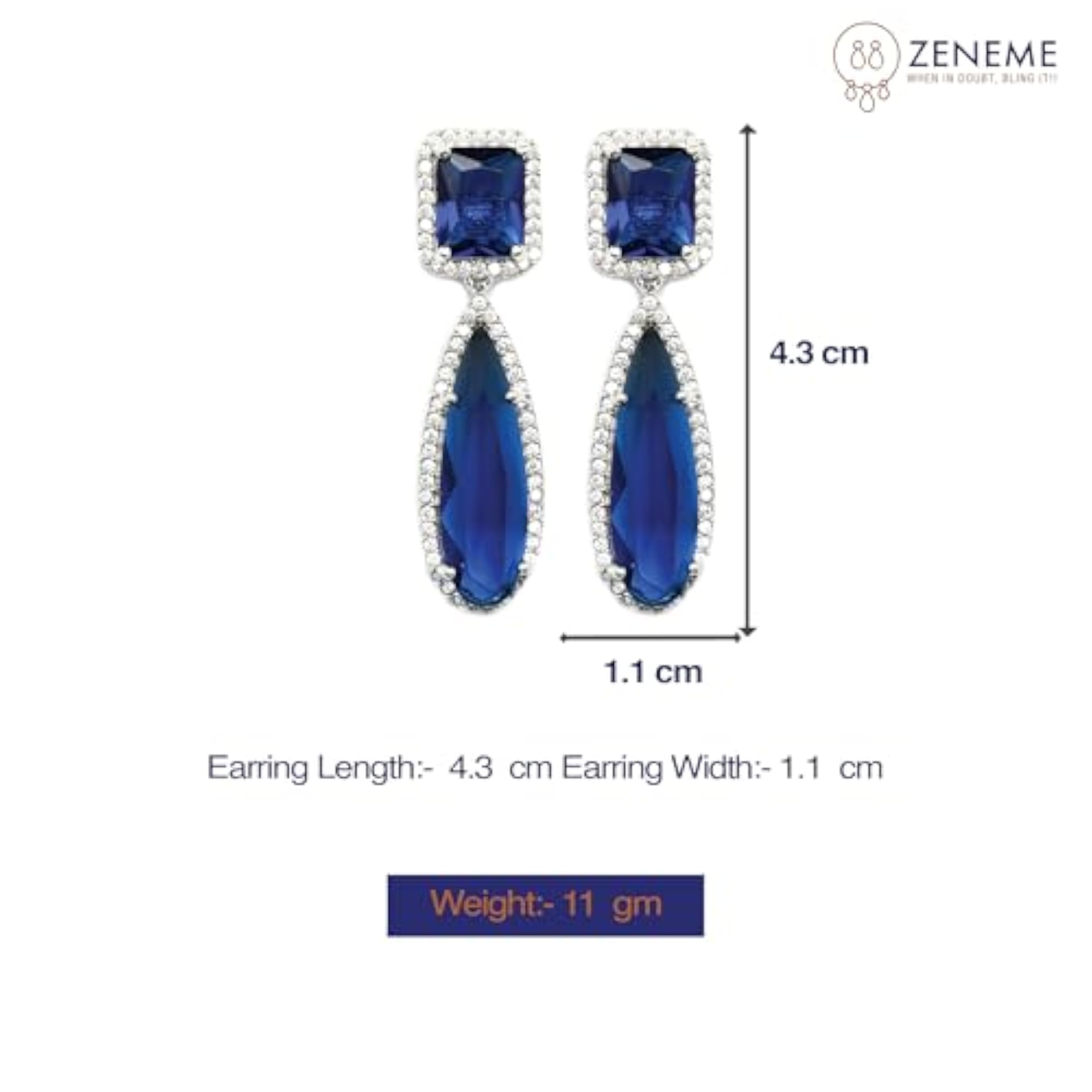 Rhodium-Plated American Diamond Teardrop Earrings