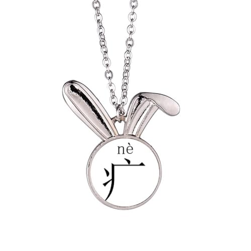 Collier pendentif lapin et sinogramme authentique pour homme et femme en métal ciselé