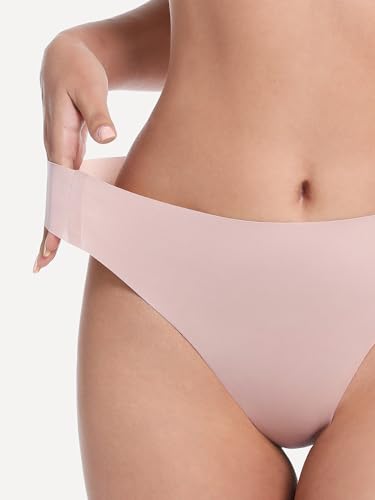 LUCKMEEY Seamless Thongs for Women No Show Thong Panties for Women No Line G-String Thongs Sexy Shapewear Underwear Pack4