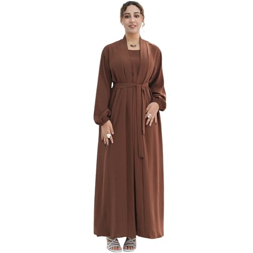 Image of Women's Muslim Dress Two Pieces Set Islamic Prayer Abaya Modest Solid Color Muslim Outfits