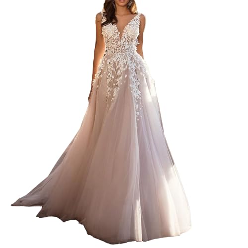 OULIWANGLUO Damen V Ausschnitt Ärmellose Lange Abendkleid Sexy Elegant Prinzessin Hochzeitskleid Lang Hochzeitsgäste Brautjungfer Kleid (Weiß,S)