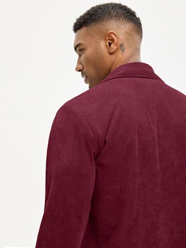 Image of Comdecevis Men's Corduroy Button Down Jacket Long Sleeve Lightweight Cotton Work Shirts Jackets with Flap Pockets Wine Red 3X-Large