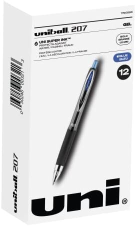uniball Gel Pens, 207 Signo Gel with 1.0mm Bold Point, 12 Count, Blue Pens are Fraud Proof