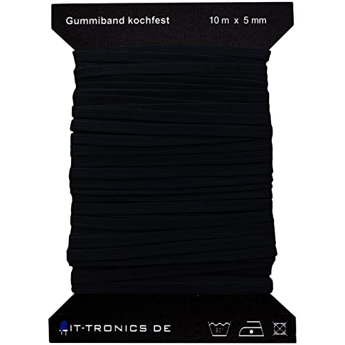 Lumonic élastique plat 5m x 5mm - élastique résistant à la cuisson, par exemple pour les masques, pour la couture et le bricolage - caoutchouc au mètre...