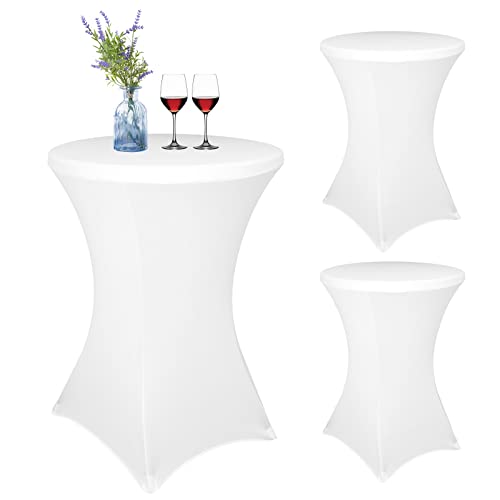 YMHPRIDE Lot de 3 Blanc Housse pour Table Haute,Nappe Mange Debout 80x110cm Blanc Nappes à Coins Carrés Extensibles en Spandex pour Cocktail Mariage Banquet...