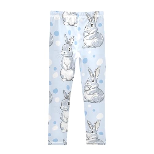Rabbit with Dot Blue Girls Leggings Athletic Pants Tights Stretch Bottom2
