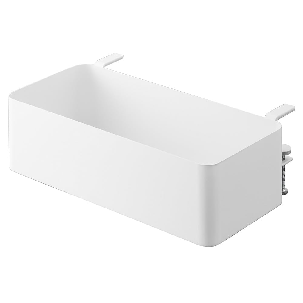 YAMAZAKI 1572 Tower Table Clamp Basket, White, Steel, Minimalist, 30 x 18 x 9.5 ~ 11 cm