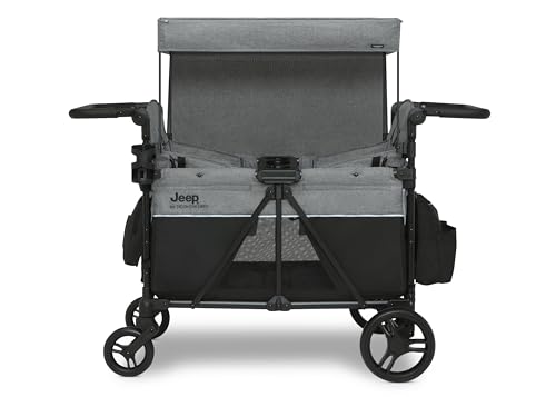 Delta Children - Jeep Aries Stroller Wagon - Premium Wagon for 2 Kids with Convertible Seats, Adjustable Push/Pull Handles, Removable Canopy & Flat Fold - Greenguard Gold Certified, Grey - image 5