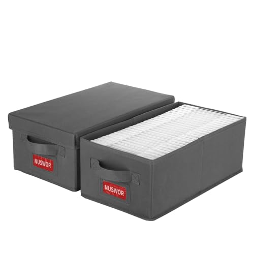 NUSWOR DVD Storage Box - Perfect DVD Case Storage Solution, Stackable DVD Organizer with Lid, 2Pack DVD Holder 15.75 x 8.1 x 6.1 inches - Holds 50 DVDs - Grey, USNWDVD2S2