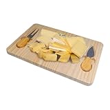 Tabla de Quesos de Madera de Bambú con Cuchillo y Tenedor, Ideal para Quesos, Aperitivos y Charcutería, Diseño Elegante...