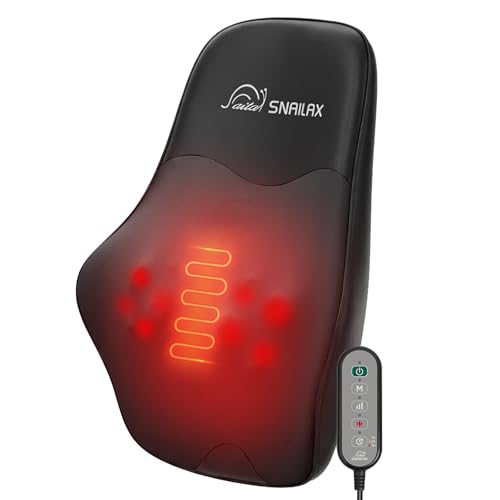 Image of Snailax Shiatsu Back Massager with Heat, Neck Shoulder Massager for Pain Relief Deep Tissue, 4D Kneading Back Massage Pillow, 3 Speed /3 Modes Portable for Home Office Car Use