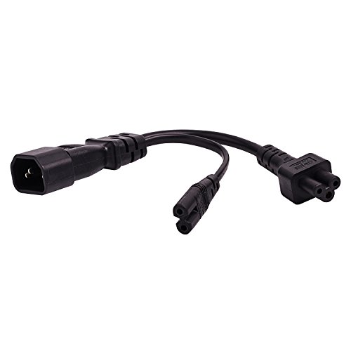 IEC 320 C14 Male to C5+C7 Y Split Short Power Adapter Cord, IEC 3Pole Male to IEC C8 + Figure 8 AC Power Cable, 1 in 2 Out, Length=20CM Black Color