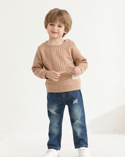 Image of NZRVAWS Toddler Baby Boy Clothes Pullover Sweater Ripped Jean Sweatsuit Little Boy Outfit Fall Winter Clothing Set 6M-7T