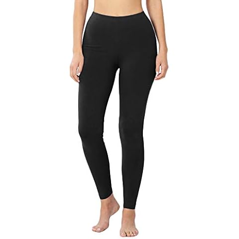 Womens Cotton Leggings with High Waisted Active Wear Pants (S-3XL) Plain Black -XL Cover