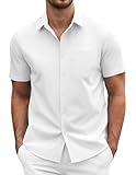 COOFANDY Mens Casual Dress Shirt Short Sleeve Business Attire Regular Fit Polyester Wrinkle Free Button Down Shirts with Pocket White Large