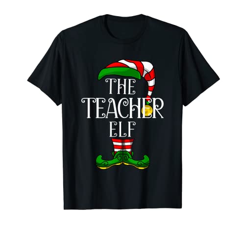 Teacher Elf Family Matching Christmas Group Funny Pajama Maglietta