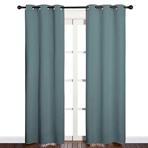 Image of NICETOWN Modern Blackout Curtains Noise Reducing, Thermal Insulated and Privacy Room Darkening Drape Panels for Boy's Guest Room Door Window (Greyish Blue, 2 Panels, W34 x L84 -Inch)
