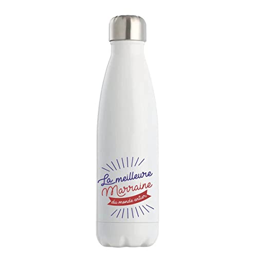 Gourde Isotherme Marraine La Meilleure du Monde entier | Bouteille 50 cl en acier inoxydable réutilisable écologique pour cadeau famille original et drôle