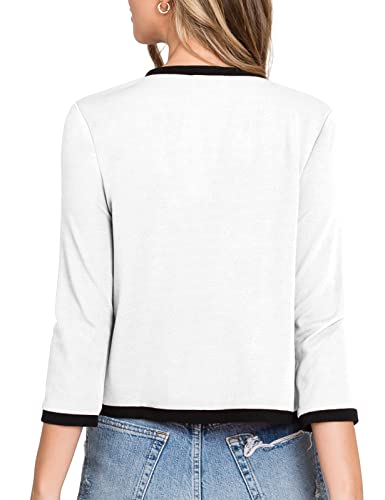 DOUBLJU Casual Open Front Crop Blazers 3/4 Sleeve Round Neck Formal Cropped Jackets for Womens with Plus Size Business Work3