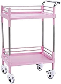Genérico Carrito de Festival con Ruedas, Plegable, portátil, para Camping, para salón de Belleza, de 2 Niveles, con Ruedas, para peluquería, Color Blanco y Rosa, tamaño pequeño.