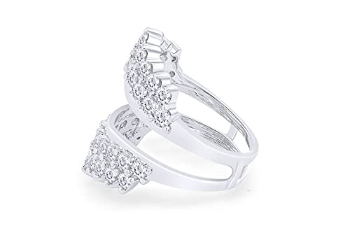 AFFY 4 Carat Round Cut Cubic Zirconia Double Row Solitaire Enhancer Guard Ring in 14k White Gold Over Sterling Silver 5