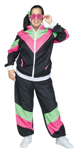 Fun World Women's 1x/ Wmn's 80s Sweat Suit Plsz Adult Costume, Mulricolor, Extra Large