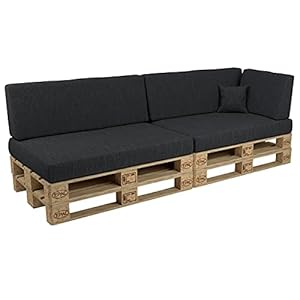 POKAR Palettenkissen Palettenauflagen mit abnehmbarem Bezug Palettenmöbel Palettensofa 6er Set: Sitzkissen 120×80 + Rückenlehne 120×40, Anthrazit