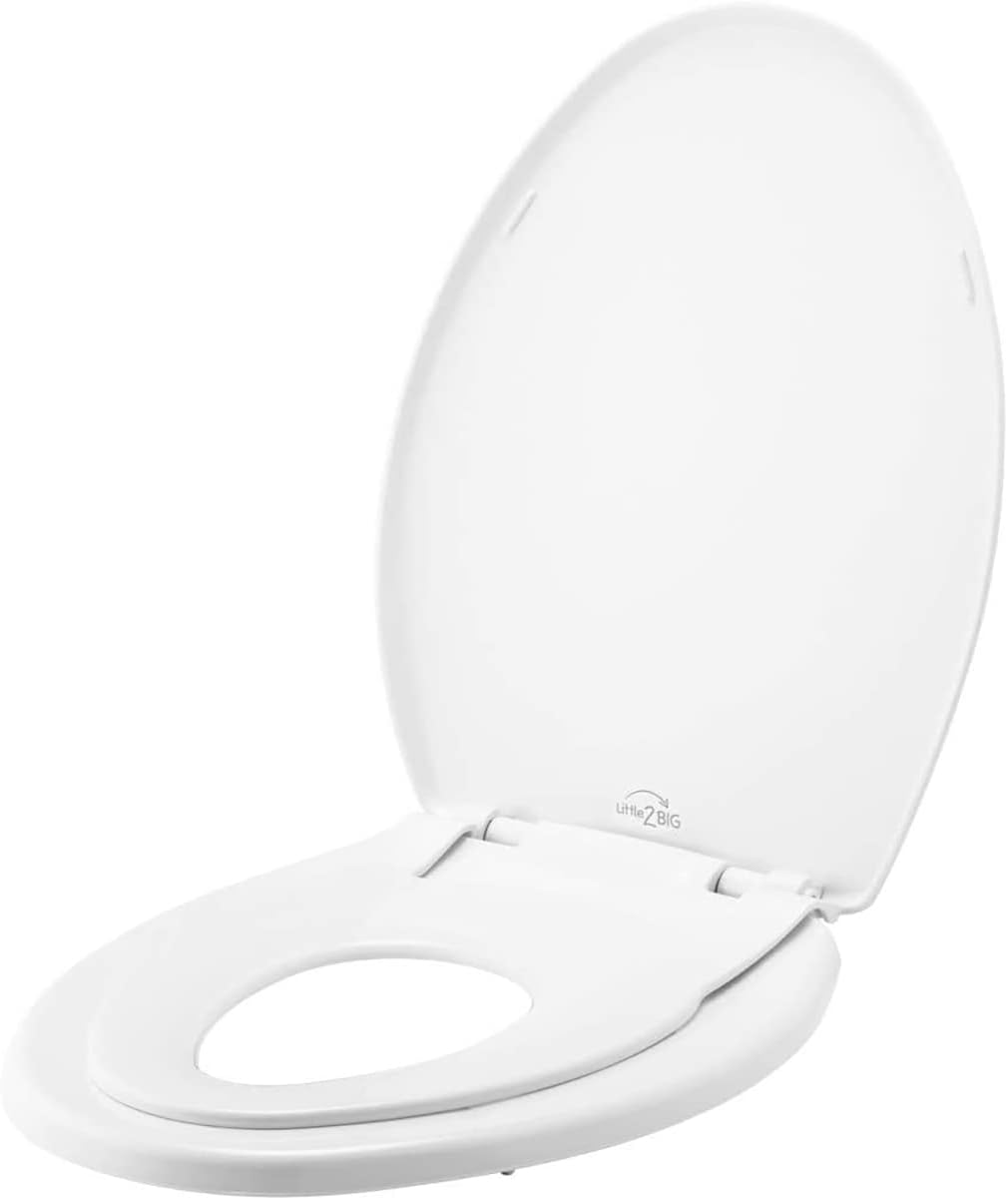 Mayfair Little2Big 181SLOW 000 Toilet Seat with Built-In Potty Training Seat, Slow-Close, and will Never Loosen, ELONGATED, White