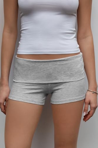 Image of KMBANGI Womens Fold Over Shorts Elastic Waist Y2k Lounge Shorts Foldover Cute Pajama Micro Bottoms Mini Shorts Sleepwear