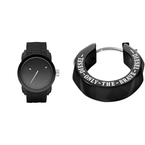 Diesel Hombre Double Down S44 Negro Silicona Reloj y Acero Inoxidable Pendientes, Set Diesel Hombre Double Down S44 Negro Silicona Reloj y Acero Inoxidable Pendientes, Set