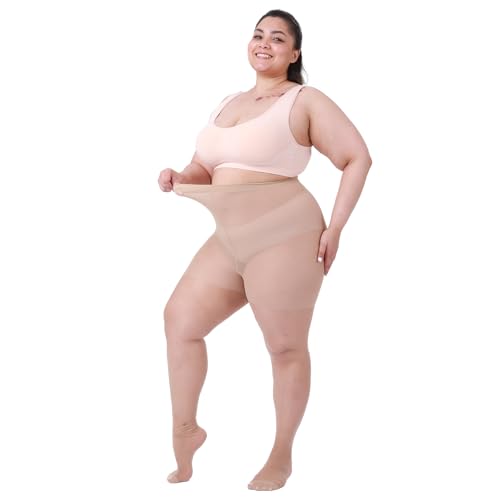 Plus Size Pantyhose 2-Pack - 20D Ultra Sheer Control Top Tights for Women Reinforced Toe & Waistband3