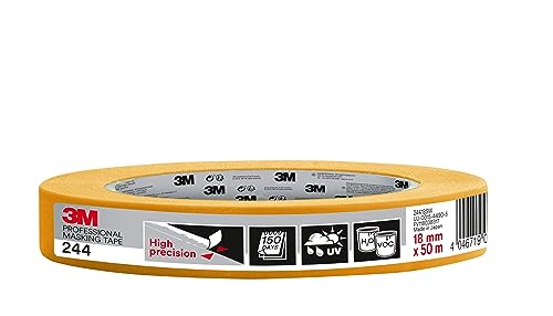 3M Professional Masking Tape 244, Universal Surfaces, Painters Tape, 18 mm x 50 m - High Precision, UV and Water Resistant, For Indoor & Outdoor