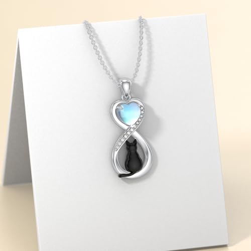 Moonstone Black Cat Necklace for Women 925 Sterling Silver Infinity Black Cat Pendant Moonstone Jewelry Gifts for Mom Wife3
