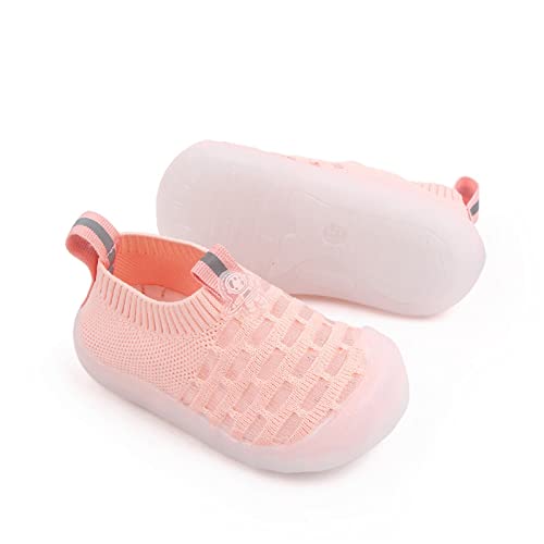 Toddler Floor Shoes Cute Child Boy Girl Walking Shoes Infant Non Slip First Walking Shoes Breathable Mesh Shoes (1-Pink, 15)3