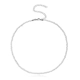 Yalice Boho Choker Necklace Chain Rice Beaded Necklaces Jewelry for Women and Girls (White)