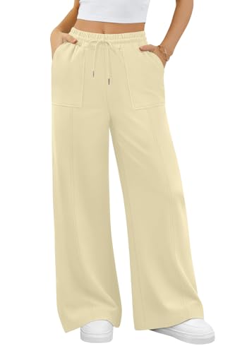ALIMASHA Womens Wide Leg Sweatpants Baggy Loose Low Rise Barrel Casual Lounge Athletic Pants Comfy Teen Girl Cute y2k Joggers Creamy Yellow XS