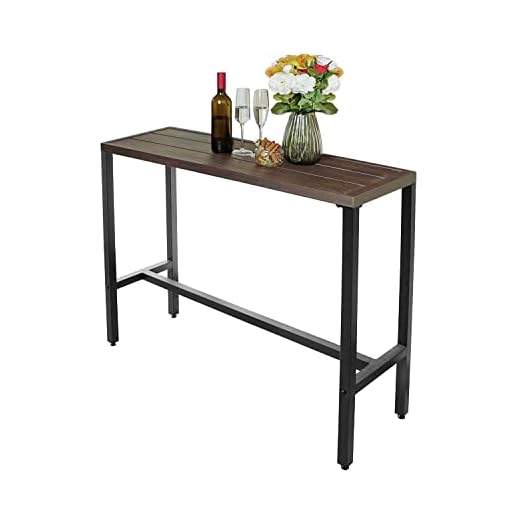 MEOOEM Outdoor Counter Height Bar Table WoodLike Metal Tabletop Patio