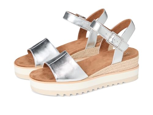 Image of TOMS Women's Diana Wedge Heel Sandal, Leather Upper, Rope-Wrapped Midsole, Adjustable Strap, Buckle, OrthoLite Insole