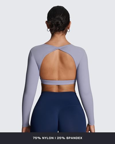Image of Aoxjox Women's Define Sculpt Long Sleeve Crop Tops | buttery soft fabric,curved hem,hollow back, low support, removable pads, workouts,yoga,gym, daily wear