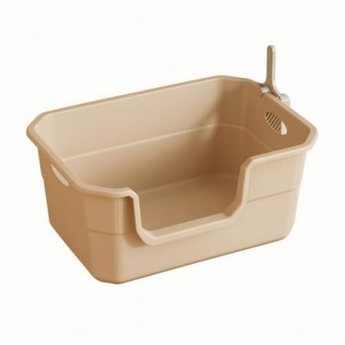 Image of Splash-Reducing PP ABS Cat Litter Box with Scoop Anti-Splashing High-Sided Cat Litter Box with Carrying Handles Easy to Petfresh Toilet Sturdy for Kittens, Home, Beige, Medium Handle
